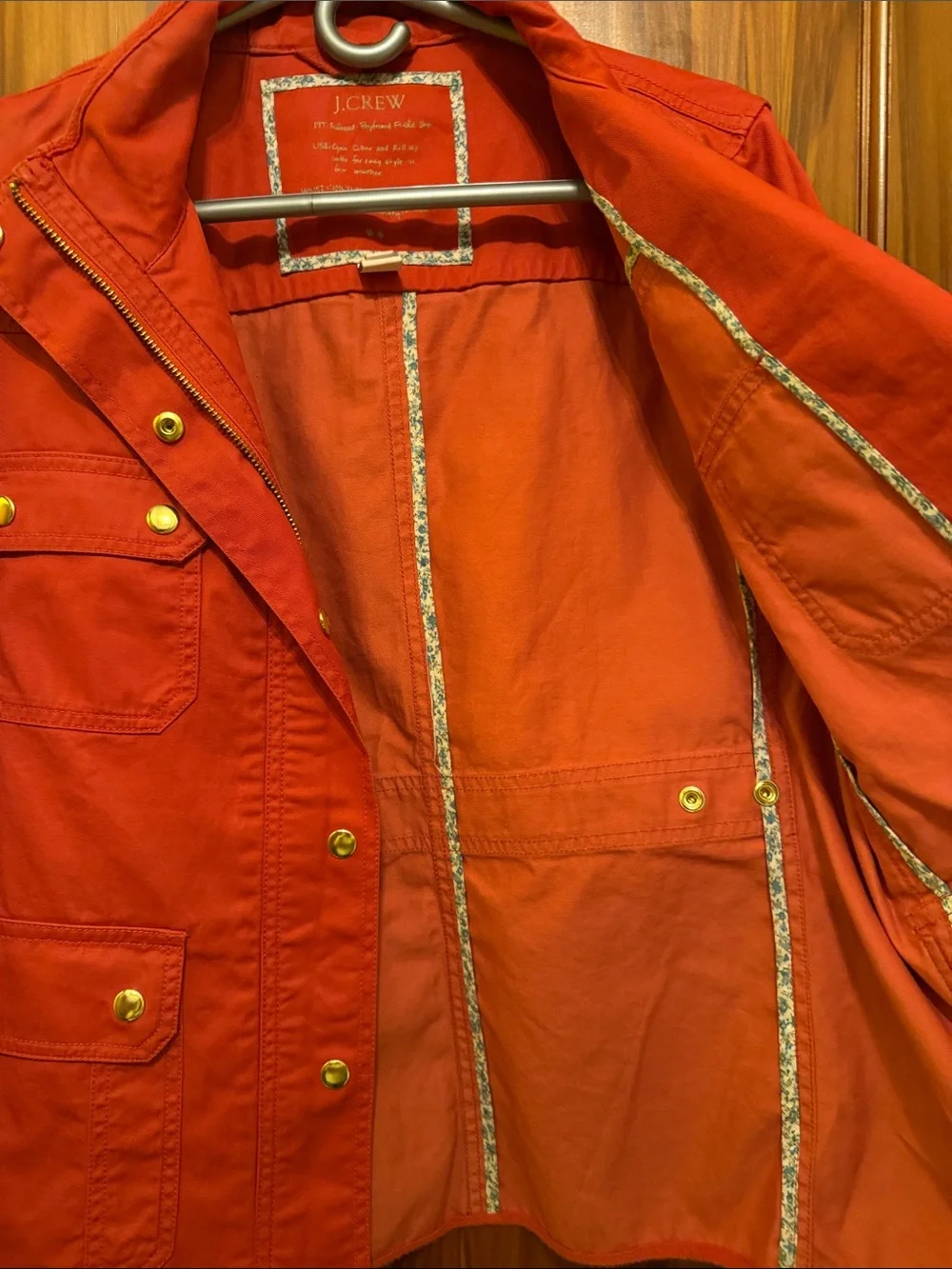 J. Crew Red Utility Field Jacket with Gold-Tone Snaps